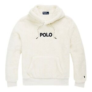 Polo Ralph Lauren Sherpa Fleece Hoodie Logo Print Drawstring Pockets Mens XL New